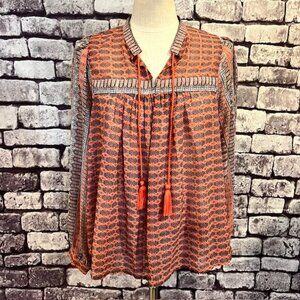Lucky Brand Black & Orange Semi Sheer Blouse Size L